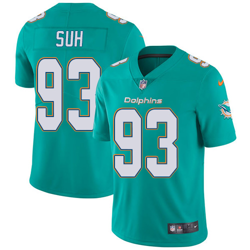 Nike Dolphins #93 Ndamukong Suh Aqua Green Team Color Men's Stitched NFL Vapor Untouchable Limited Jersey